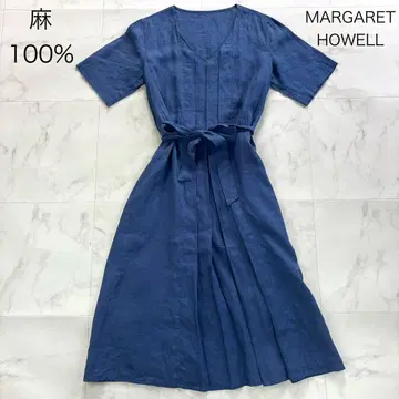 MARGARET HOWELL 린넨 100% 원피스 드레스 블루