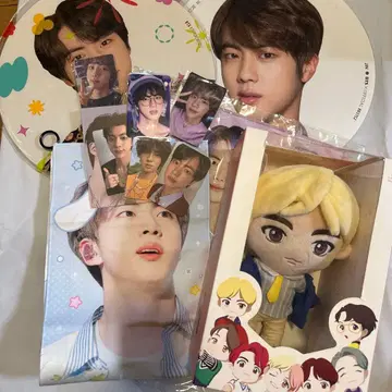 BTS 진 봉제 인형 부채 플래그 포토 카드 세트