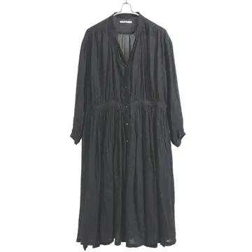nachukara 린넨 100% 밴드 카라 개더 원피스 블랙 F