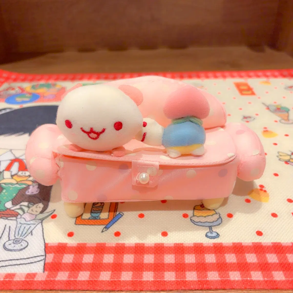 고전 산엑스 모모판다 팬더 복숭아 인형 소파 보관함