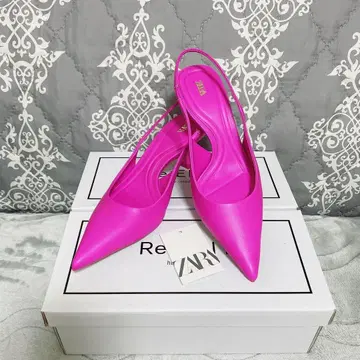 ZARA 택 포함 미사용 새상품 스틸레토 슬링백 펌프스 핑크
