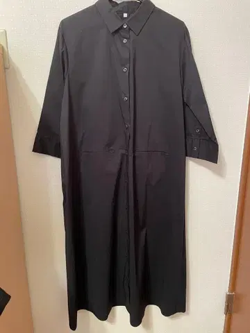 미사용 새상품 무인양품 7부 소매 셔츠 원피스 블랙 L