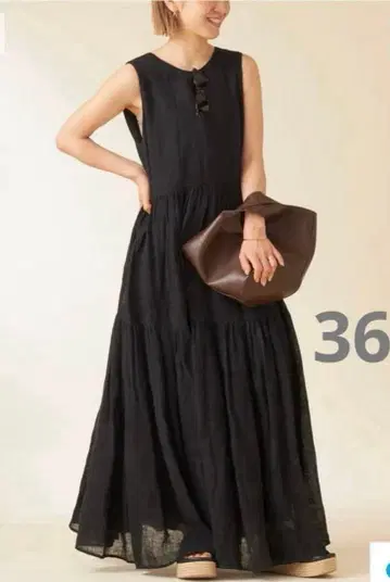 PLAGE 린넨 티어드 원피스 블랙 36
