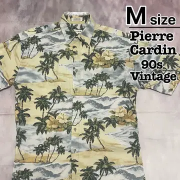 90s Pierre Cardin 알로하 셔츠 M 베이지 블루 올 패턴