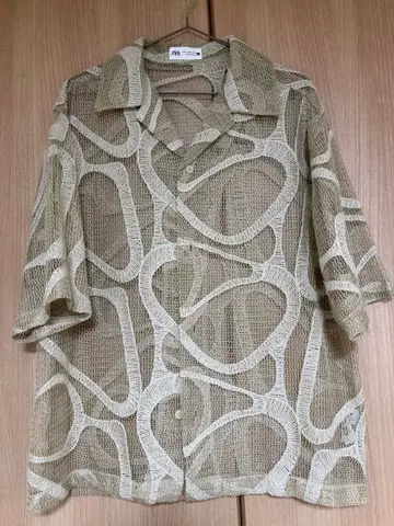 ZARA 메쉬 자수 반팔 셔츠 베이지 S