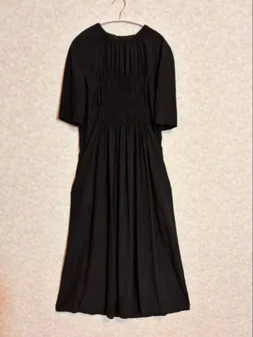 ZARA 셔링 반팔 롱 원피스 백리본 블랙