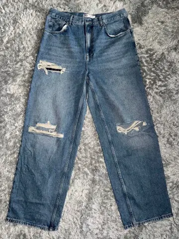 ZARA 와이드 데님 팬츠 데미지 가공 Y2K