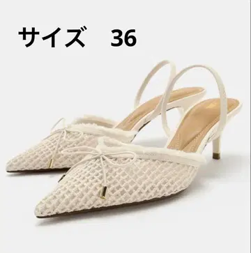 리본 디테일 슬링백 슈즈 36