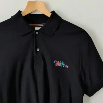 Paul Smith 반팔 피케 셔츠 액티브 라인 레인보우 로고 블랙