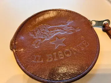 IL BISONTE 가죽 코인 케이스 원형 스트랩 포함