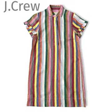 새상품급 J.Crew 제이크루 린넨 혼방 멀티 스트라이프 셔츠 원피스
