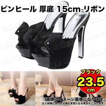 힐 여성용 펌프스 핑힐 캬바쿠라힐 통굽 15cm 리본