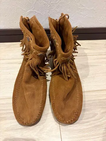 프린지 스웨이드 숏부츠 브라운