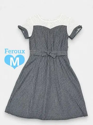 Feroux 원피스 깅엄 체크 M 반팔 헤이세이 레트로 온워드 여름