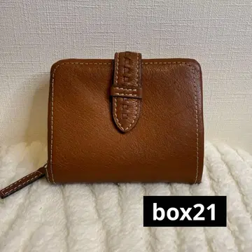 box21 이단 접이식 지갑 천연 가죽 컴팩트 월렛 브라운