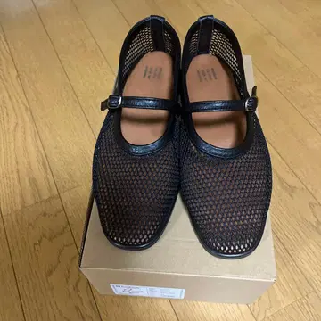 hcubuch (후브) 천연 가죽 메쉬 플랫슈즈 블랙 23.5cm