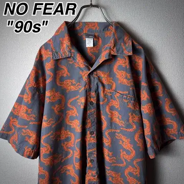 90s 레어 NO FEAR 용 오픈 카라 셔츠