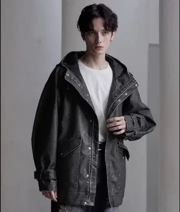 [ 미사용 ] CLEL 마운틴 후드티 윈드 브레이커 인조 가죽