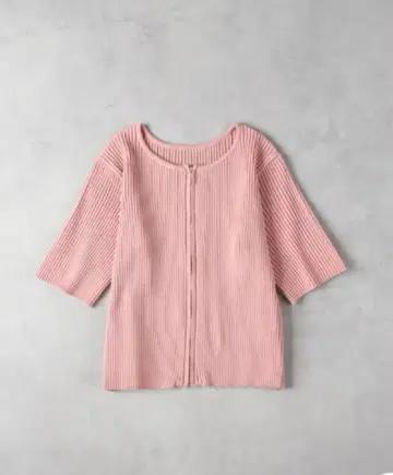 HONEYSUCKLE ROSE 프론트 지퍼 반팔 니트 핑크 M