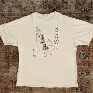 90s USA제 JERZEES KCRW 아트 기업 T셔츠 화이트 XL