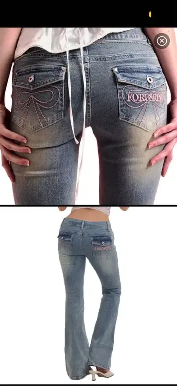 포러스링 리본 스티치 부츠컷 청바지 XS 블루