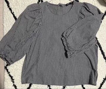 ZARA 깅엄 체크 퍼프 슬리브 블라우스 오부 소매