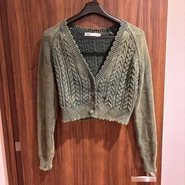 ZARA 케이블 니트 가디건 그린 S 사이즈