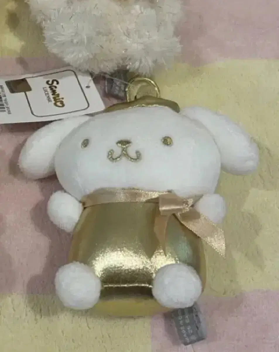 산리오 쿠로미 폼폼푸린 반짝이 골드 키링 인형