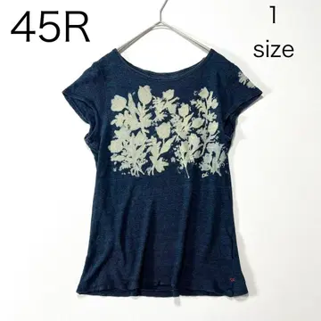 3742 [새상품급] 45R 반팔 니트 셔츠 꽃무늬 코튼 인디고 S