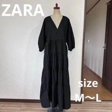 블랙 V넥 티어드 원피스
