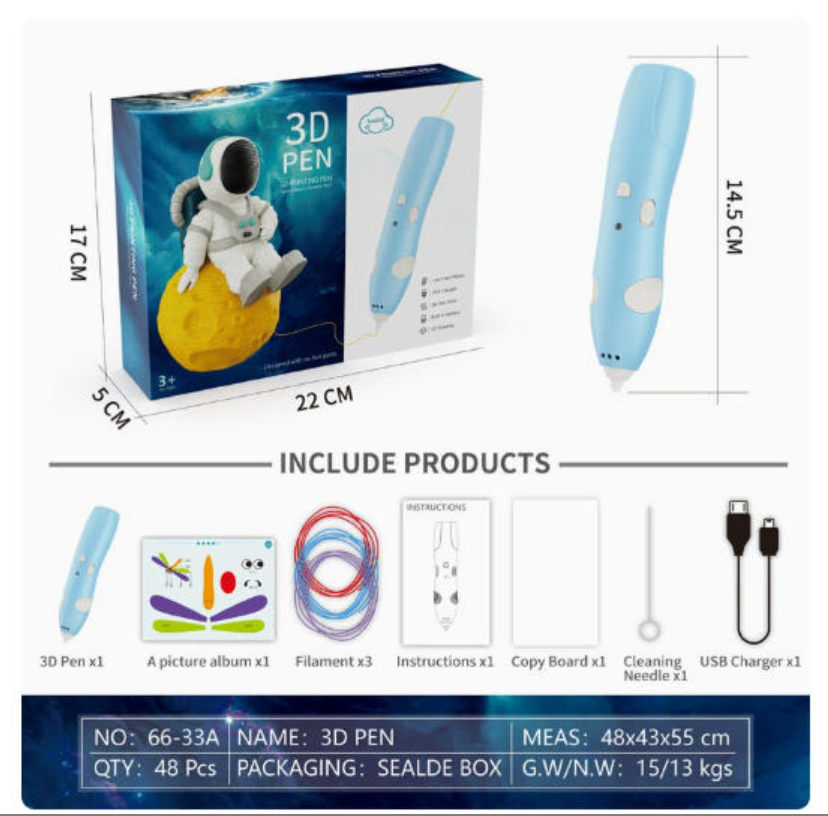 저온 3D펜 무선 3D펜 고급형 USB 3d펜 추천+화판+10매