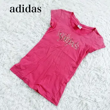 아디다스 프렌치 슬리브 브랜드 로고 프린트 T셔츠 핑크 Y182