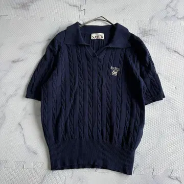 새상품급 SATUR 세터 네이비 반팔 케이블 니트 S tk15