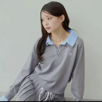 chico 치코 자수 장식 카라 부착 폴로 니트 긴팔 그레이
