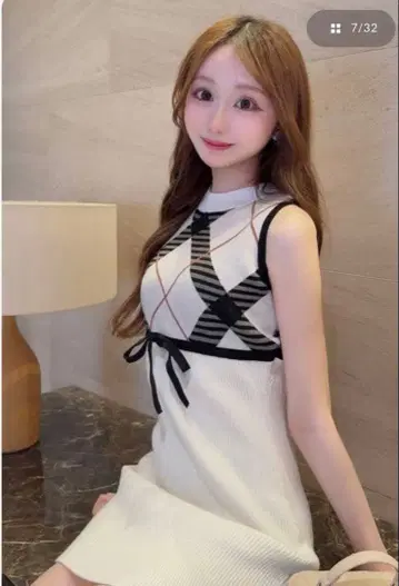 Darich 다리치 체크 자카드 니트 미니 원피스 F-L