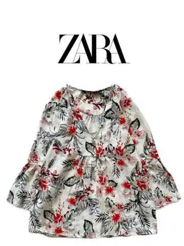 ZARA 자라 블라우스 꽃무늬 린넨 7부 소매
