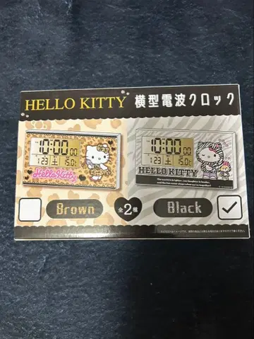[새상품] Hello Kitty 가로형 전파 시계 블랙 제브라