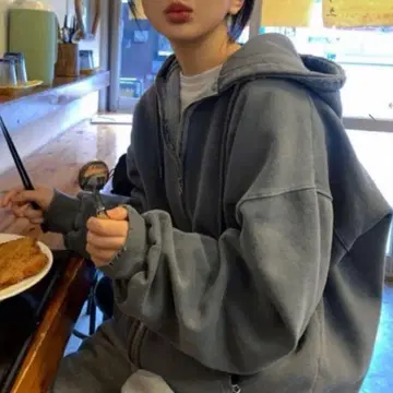 Raucohouse 빈티지 다잉 후드 집업