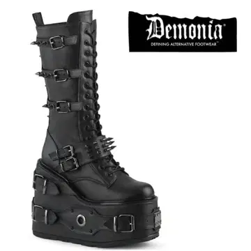 Demonia 통굽 레이스업 롱 부츠 스터드 펑크 y2k