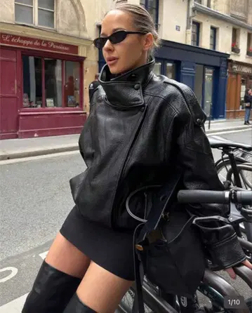 SHEIN 여성용 퍼넬넥 페이크 레더 자켓
