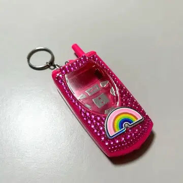 반짝반짝 데코 핸드폰 헤이세이 피처폰 휴대용 키링 핑크