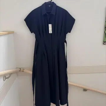 새상품 유니클로 시어서커 셔츠 원피스 네이비 S UNIQLO