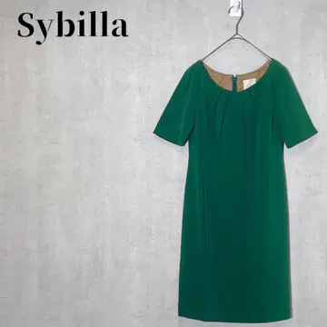 시빌라 Sybilla 턱 플레어 원피스 반팔 무릎 기장 그린 사이즈 M
