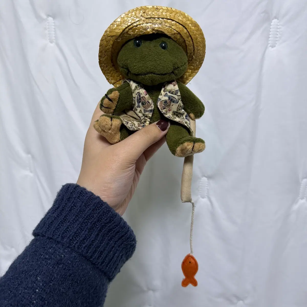 빈티지 낚시꾼 개구리 인형