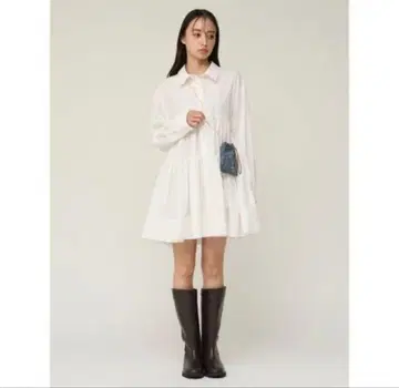 스나이델 볼륨 티어드 미니 셔츠 원피스