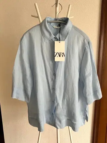 미사용 새상품 ZARA 라이트 블루 린넨 혼방 M