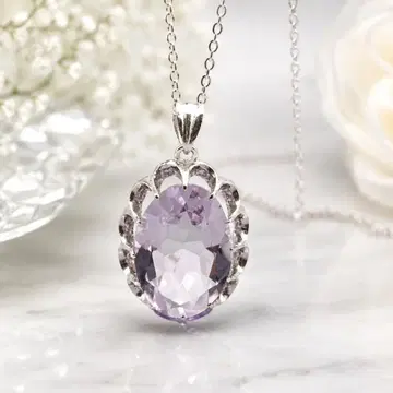 SILVER 각인 있음 자수정 목걸이 ~오벌 컷~