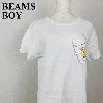 BEAMS BOY 포켓 프린트 T셔츠 화이트 S 1142-B