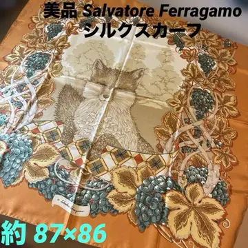 살바토레 페라가모 스카프 실크 여우 포도 Ferragamo