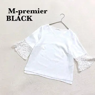 엠프리미어 블랙 플라워 레이스 소매 블라우스 36 화이트 V넥